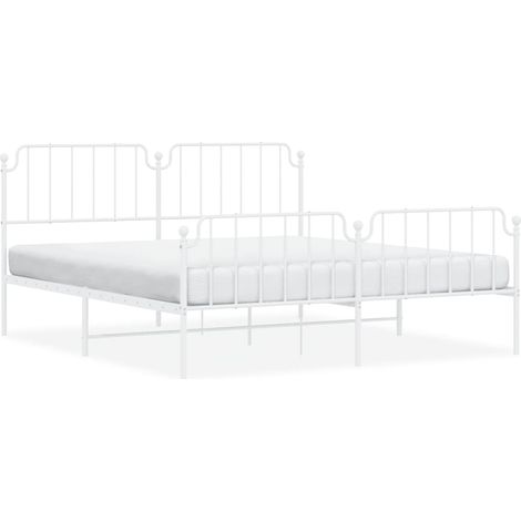 Lit double  Lit adulte  Cadre de lit métal sans matelas et pied de lit blanc 183x213 cm