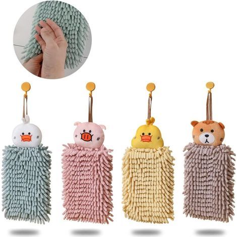 Lot de 4 torchons de cuisine suspendus avec boucle, motifs animaux.