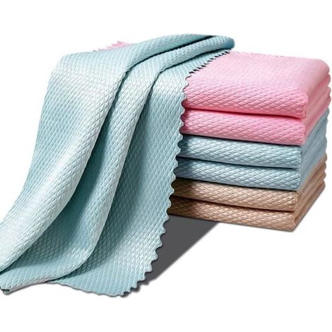 Set mit 6 Mikrofasertüchern für Küchenprodukte und Fensterreinigung, 40 x 30 cm (khaki, rosa, lila, (1/4)