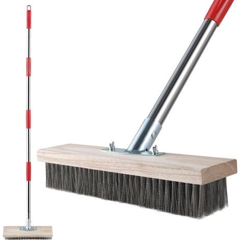 Heavy Duty Metal Broom with Telescopic Handle (145 cm), Rigid Metal Brush for Removing Weeds, Moss and Stubborn Stains, Scouring Broom for Patio, Patio and Garden