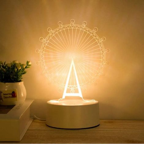 Veilleuse enfant 3D en forme de grande roue avec télécommande tactile et éclairage LED créatif, idéale pour décorer la maison ou comme cadeau d'anniversaire.