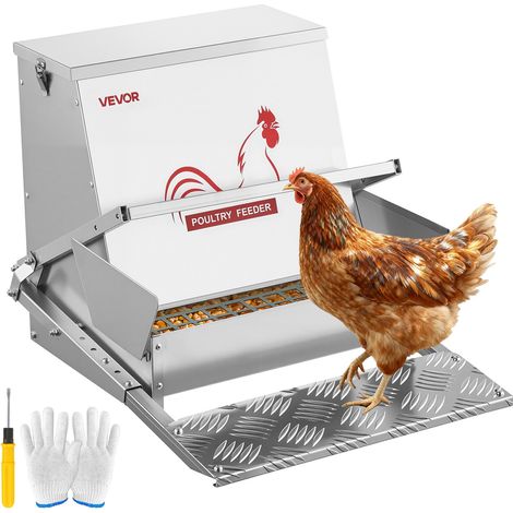 VEVOR Mangiatoia Automatica per Polli, Capacità di 18,14 kg, Mangiatoia per Pollame a Pedale Antipioggia con Coperchio Bloccabile, Senza Sprechi, Struttura in Acciaio Zincato, per Galline Nane (1/5)