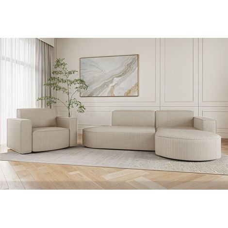 Sofa Set 2-teilig Sessel und Ecksofa PALMA XS Stoff Scala Sand Ottomane Rechts (1/3)