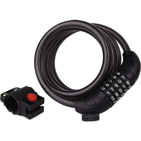 Antivol à code 5 chiffres pour vélo, câble de 120 cm x 12 mm avec supports, antivol pour vélo et scooter (1/5)
