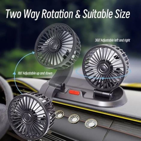 Ventilateur Voiture - Double Tete - USB - 5V 12V 24V - Pour Tableau De Bord Pare-Brise - 1 Unite (1/4)