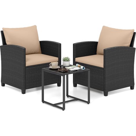 COSTWAY Set Mobili Da Giardino In Rattan Set Da Conversazione Da Patio Salotto Da Esterno A 3 Pezzi Salottino Da Balcone Arredo In Vimini Per Cortile 2 Person (1/5)