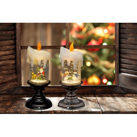 25 CM LED Water Candlestick Bundle Of 2 Snowman Scene & Santa Scene (1/2)