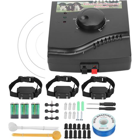Système de clôture électronique 3 en 1 pour chiens : collier de dressage étanche avec son et stimulation électrique, prise australienne 110-240 V. (1/5)