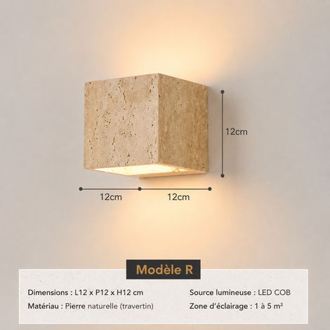 Applique murale carrée en travertin jaune wabi-sabi rétro LED lumière chaude 11 21 × 21 × 21 cm 2 g – Livraison gratuite