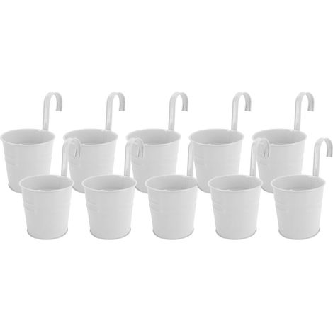Pots de fleurs suspendus avec crochets amovibles, 10 pièces, plantes d'intérieur et d'extérieur, seaux métalliques, clôture murale, décoration de maison, blanc (1/5)