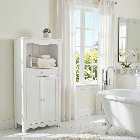 Le Quai Des Affaires – Meuble de rangement armoire 2 portes – 1 tiroir en épicéa massif et MDF – Finition laquée blanche – Dimensions G3
