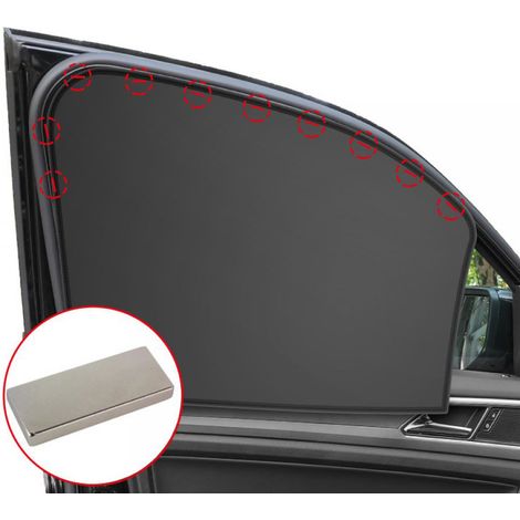 Rideau De Protection Solaire Pour Voiture - Tissu Antiuvr Noir - Fixation Magnétique - Pour Fenêtres Latérales Et Arrière - Lot De 2 (1/5)