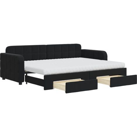 Maison Exclusive - Lit de jour avec gigogne et tiroirs noir 80x200 cm velours