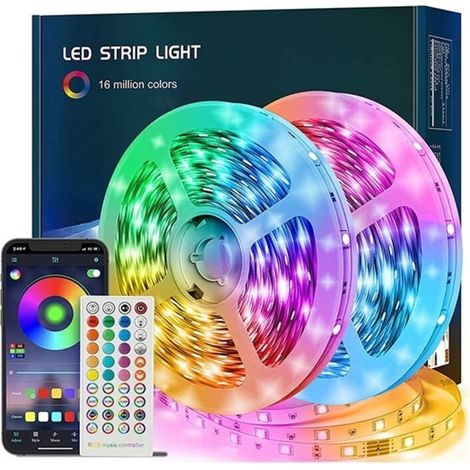 Striscia LED, striscia LED RGB da 10 m, luci a stringa LED con telecomando e app, sincronizzazione musicale, timer e cambio colore variabile, striscia LED per camera da letto. (1/4)