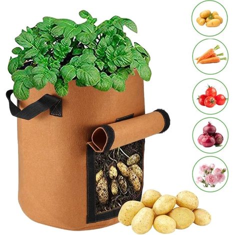 Lot de 1 sacs de plantation 10 gallons, sac de jardinage en tissu non tissé respirant, Résistants au gel et UV – fenêtre de récolte, pour pommes de terre, plantes et légumes, camel (1/5)