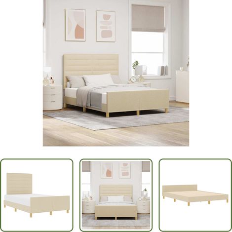 Ottoman moderne - Cadre de lit avec tête de lit Crème 140 x 190 cm tissu (1/5)