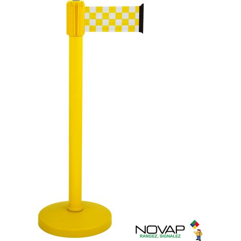 Poteau COLOR alu Jaune à sangle damier Jaune/Blanc 3m x 100mm sur socle portable - 2053471