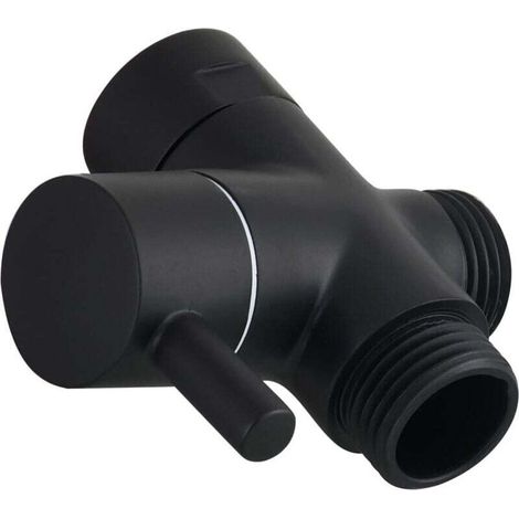 Vanne 3 Voies en Laiton Vanne d'Arret G 1/2 Robinet d'Arret pour Douchette Douche Salle de Bain, Noir, DSF007C
