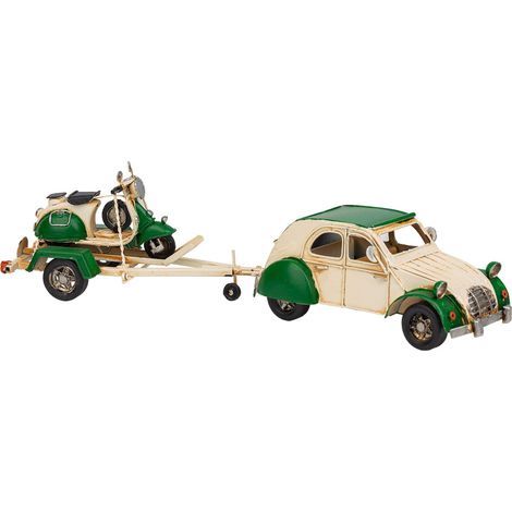 Coche de remolque con moto de metal verde 41x9x9.5
