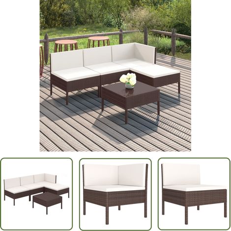The Living Store 5-tlg. Garten-Lounge-Set mit Auflagen Poly Rattan Braun - Gartensortiment - Loungemöbel - Gartenloungeset - Outdoormöbel - PE-Rattan (1/5)