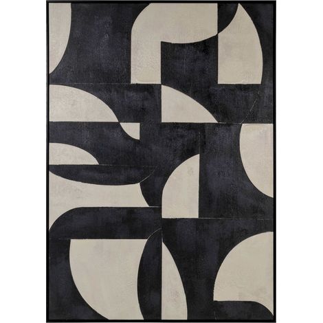 Tableau abstrait noir et blanc effet graphique contemporain - Noir graphique et beige clair (1/5)