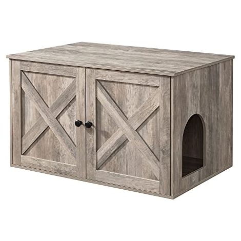 Greige PCL002G01 Armoire à litière pour chat avec porte pour bac à litière pour chat Maison pour chat Assemblage facile (1/5)