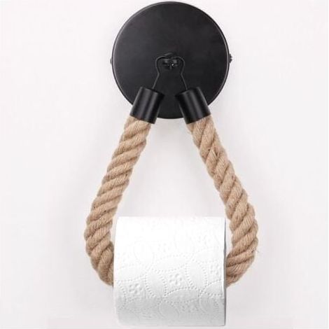 Toilet paper holder, towel holder made of hemp rope for bathroom and kitchen, bathroom paper holder, toilet paper holder (black) MUMU (1/4)