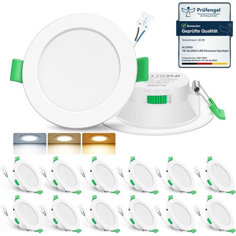 Spot LED Encastrable 7W 230V Dimmable, 3000K 4000K 6500K Couleur Réglable Spot Salle de Bain IP65, Extra Plat 29mm Spot Plafond, Lot de 6, Rond Blanc