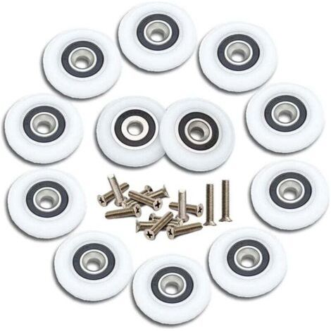 12 Stück Dusch-Schiebetürrolle, Duschrolle, 23 mm, Schiebetürrolle, Duschtürrollen, Ersatzrollen mit Schrauben