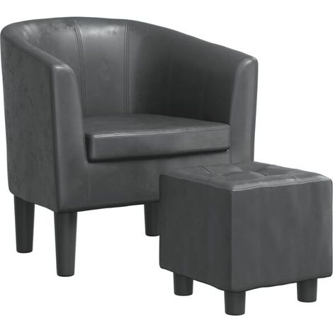 Fauteuil avec repose-pieds, similicuir gris (1/5)