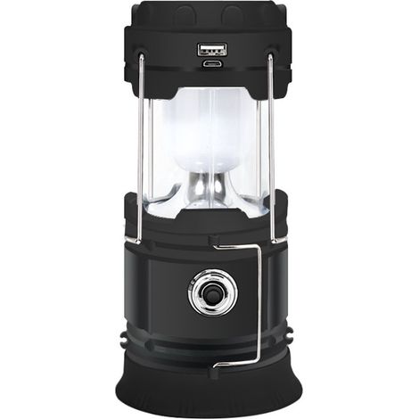 Linterna LED para exteriores,recargable por USB con energía solar,batería de larga duración,lámpara de camping,lámpara de camping,negra (1/4)