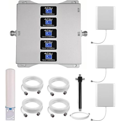 Amplificateur 4G Repeteur 4G Amplificateur Reseau Mobile 5 Bandes Améliorez 2G/3G/4G/partie 5G, Trois Antennes D'intérieur (1/5)