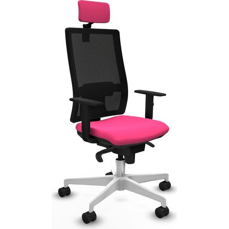 Horna sincro malla negra similpiel rosa brazos 1D base blanca cabecero 2D ruedas 65mm nailon (1/5)