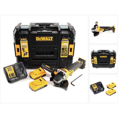 Amoladora angular sin cable DeWalt DCG 406 D2 18V 125mm sin escobillas + 2x batería recargable 2.0Ah + cargador + TSTAK