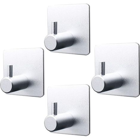 4-pack de porte-serviettes crochetés en aluminium, collés sans perçage, adaptés aux salles de bains, toilettes, cuisines, bureaux, etc. (Crochet carré en argent) (1/5)
