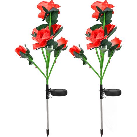 2PCS Lampe Solaire Rose 6 LED Étanche pour Jardin, Pelouse, Décoration Extérieure Éclairage Paysager