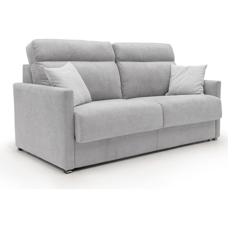 Margot Schlafsofa mit hoher weicher Rückenlehne aus Stoff T02 196 cm (mat. 160x197) hellgrau