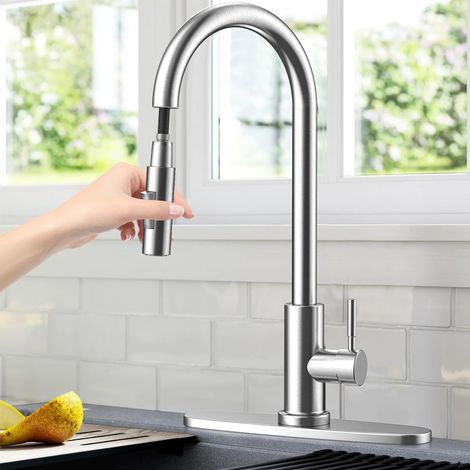 Robinet Cuisine Extractible avec Base Amovible, Norme G3/8" Mitigeur Cuisine Chaud et Froid en Acier Inoxydable, Rotatif à 360° Mitigeur Evier Cuisine Librement Mitigeur (Argent) (1/5)