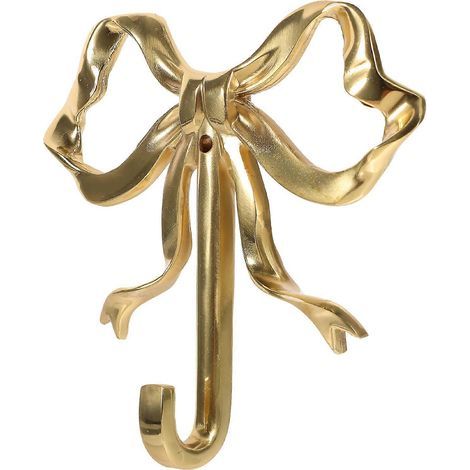 Dekorativer Messinghaken mit Schleife, Wandhaken für Mantel, Hut oder Handtuch – 6,70 x 6,40 x 1,50 cm – Gold (1/4)