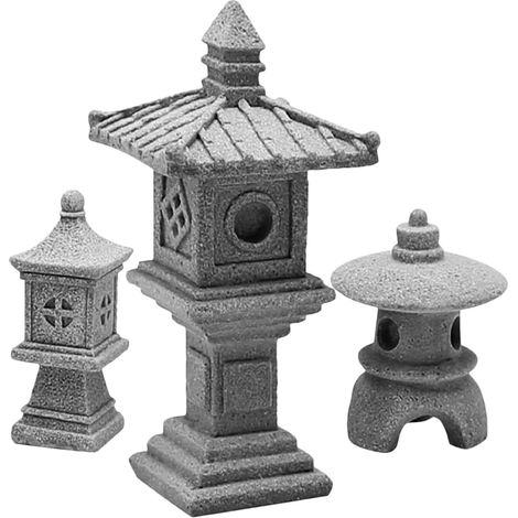 3 Stück Stein Pagodenstatue für Zen Garten mit feiner