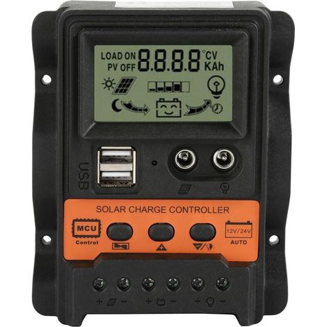 Contrôleur de Charge Solaire PWM 30A 12V/24V, Double Sortie USB 5V, Régulateur avec Écran LCD pour Batteries Plomb-Acide (30A) (1/4)
