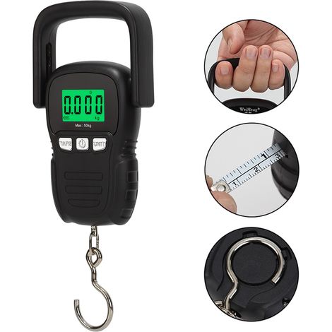 Tragbare elektronische Hängewaage mit integriertem Maßband und Temperaturanzeige, 50 kg digitaler Haken (1/5)