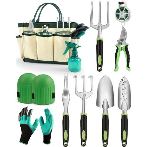 Set of 10 aluminum alloy gardening tools with a sturdy tool bag, ergonomic rust-resistant hand tools for home, garden, and outdoor activities. (1/5)