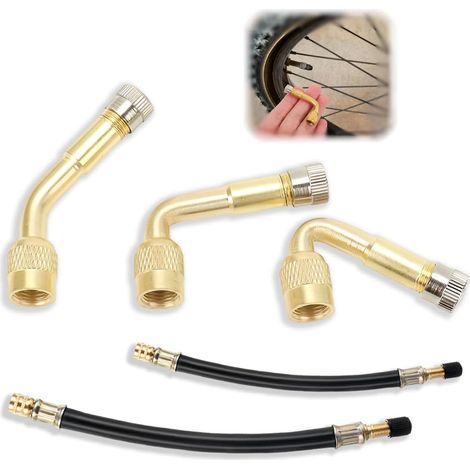 3x Rallonge Valve Pneu, 45° 90° 135°, Adaptateur Laiton, Joint Caoutchouc, Pour Voiture Moto (1/5)