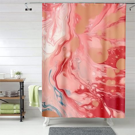 Rideau de douche effet marbre contemporain, œillets plastique, polyester (1/5)
