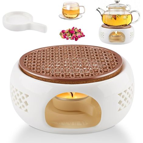 Ceramic teapot warmer, tea warmer for teapots, small warmer with tea light holder for teacups and teapots, white (without tea light, without teapot)
