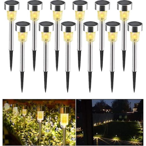 Xndryan 12er-Packung Solar-Gartenwegleuchten für den Außenbereich, wasserdichte Edelstahl-Landschaftsbeleuchtung für Terrasse, Hof usw. (1/5)