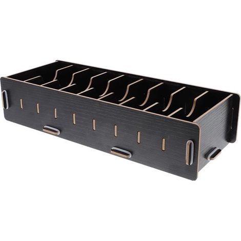 Longziming - Organiseur de bureau en bois - Plateau de rangement compartimenté - Organiseur de bureau pour stylos, cartes de visite et petits accessoires - 28 × 10 × 6 cm - Noir (1/5)