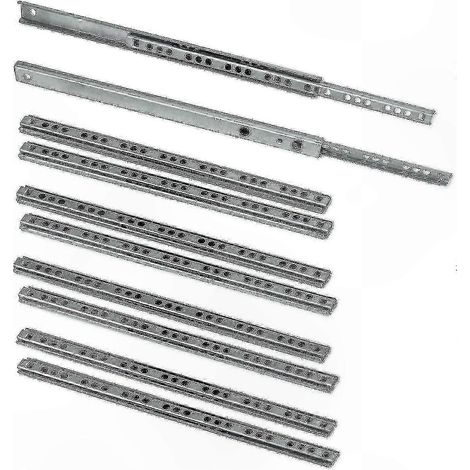 5 Paires (10 Pièces) Coulisses de Tiroir, 17mm x 278mm, Glissières à Billes Acier Zingué (1/4)