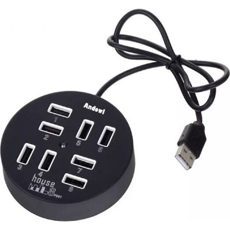 Andowl - Hub Usb 2.0 Hi-speed 8 Porte Con Cavo Da 60 Cm Con Connessione Usb-a Q-hu800 - (1/5)